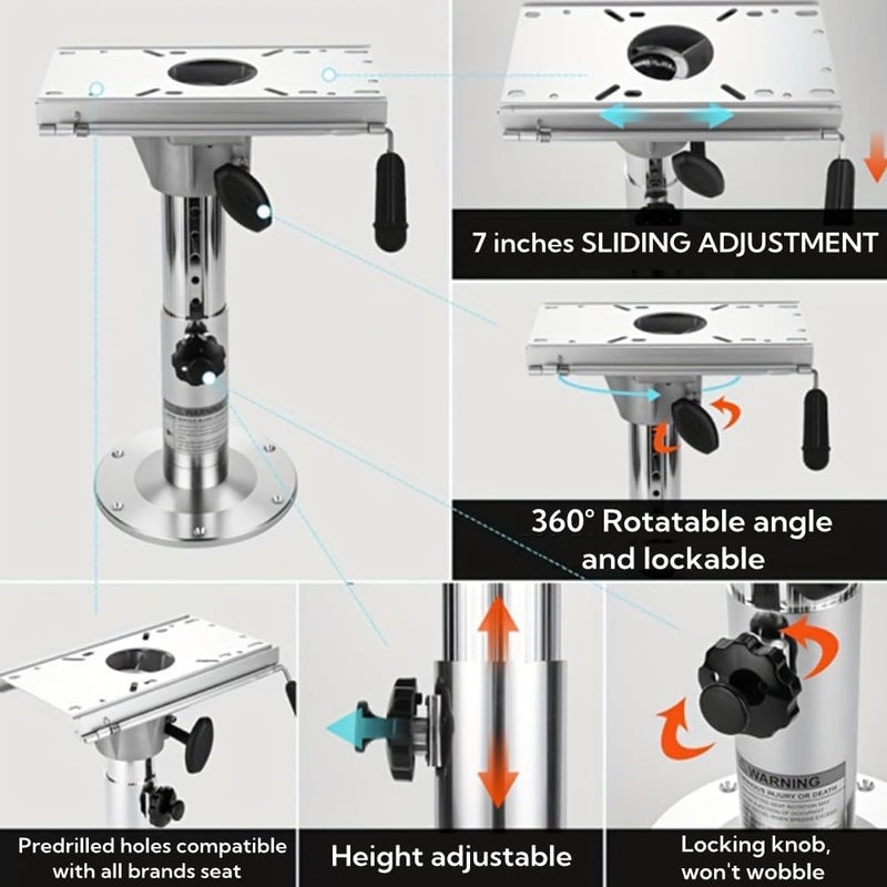 STenkl-D Boat Seat Pedestal, Aluminum Boat Seats and Pedestals with Slide and Swivel, Adjustable Height from 14" to 20", for Locking Boat Seats Captain Chair - Image 4